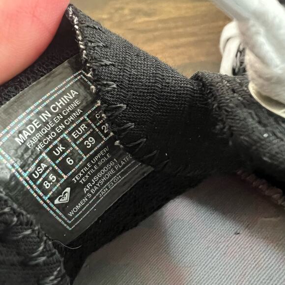 ROXY Bayshore Platform Sneakers 8.5 Black Canvas Lace Up Memory Foam Slip On - Picture 9 of 10